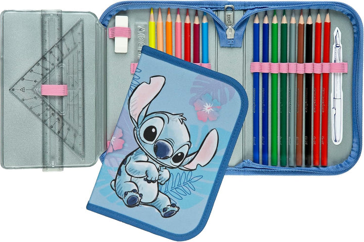 Scooli - Gefülltes Schüleretui Stitch - Federmäppchen mit hochwertigen Stiften & Zubehör - Ideal für