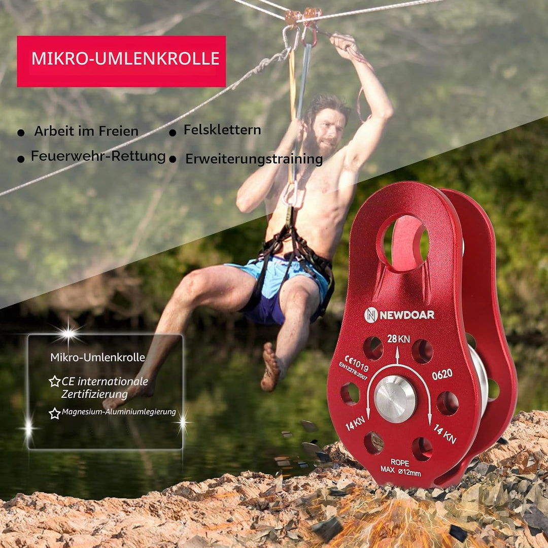 NewDoar CE-Zertifizierter 28KN Mikro Seilrolle Umlenkrolle für Seile mit max. Durchmesser bis 12 mm