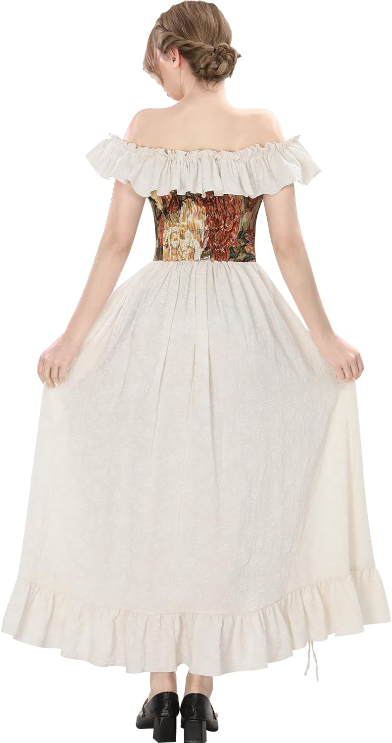 Fiamll Viktorianisches Kleid Rokoko Mittelalter Königin Kostüm Damen Puffärmel mit Bodenlänge Kleide
