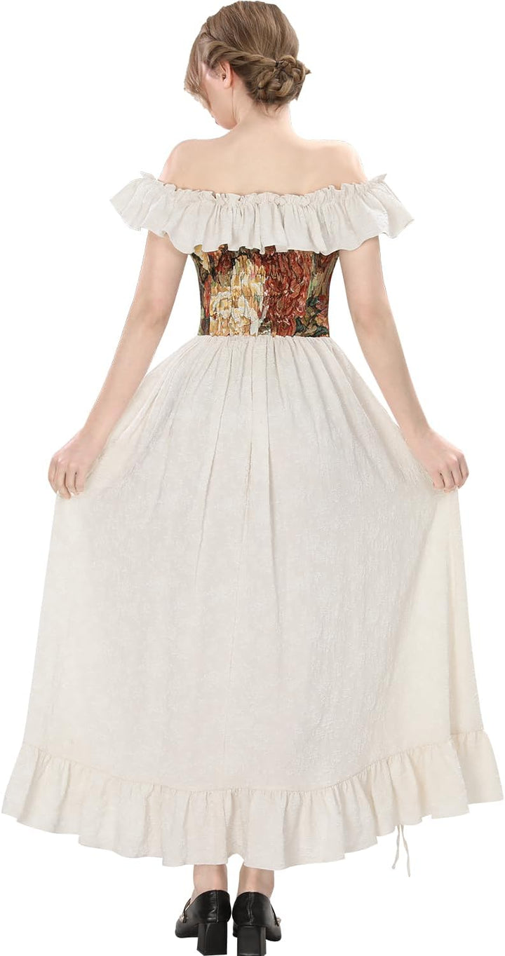 Fiamll Viktorianisches Kleid Rokoko Mittelalter Königin Kostüm Damen Puffärmel mit Bodenlänge Kleide