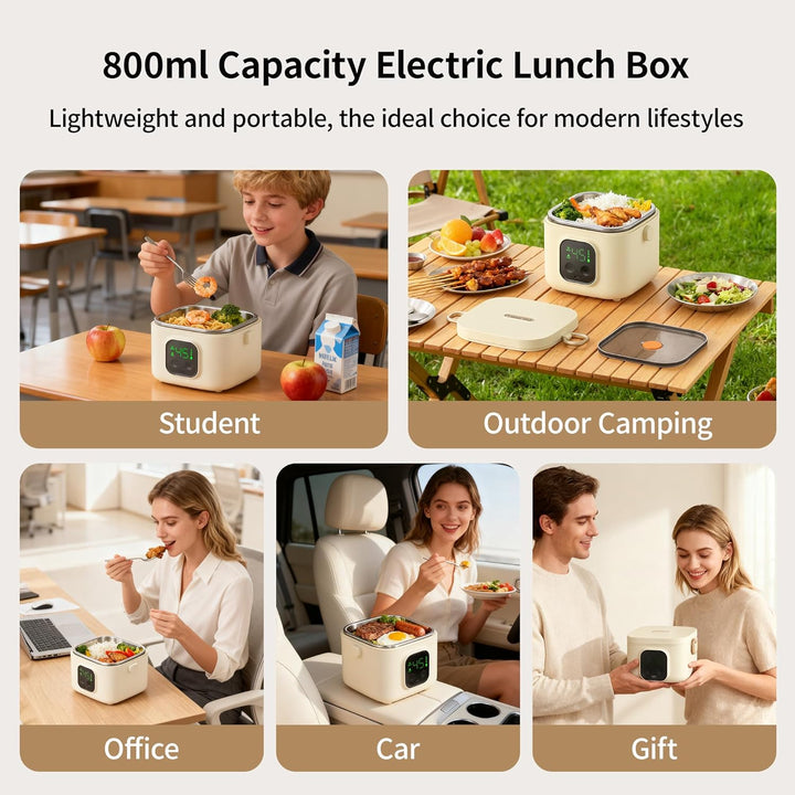 Elektrische Lunchbox, 14000mAh Akku Kabellose Beheizte Lunchbox mit Timer und 5 Temperaturstufen,800