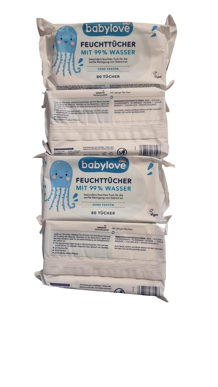 babylove Feuchttücher mit 99% Wasser (4x80 St), 320 St