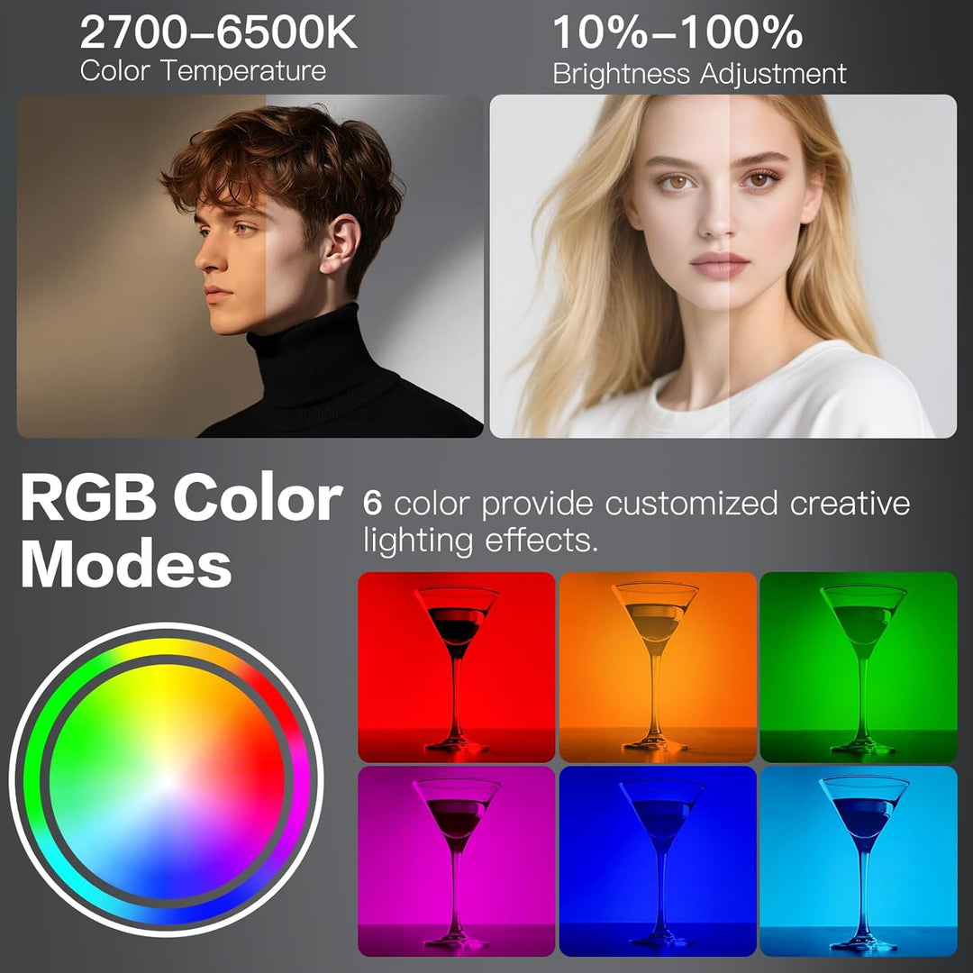 Selfie Licht, 138 LEDs Handy Fülllicht, 2700K–6500K Dimmbare Lichmodi, mit RGB Umgebungslichteffekte