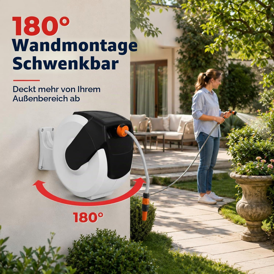 Home It® Schlauchbox 35m | Schlauchaufroller Schlauchbox mit 180° Drehung | PVC Gartenschlauch, Auto