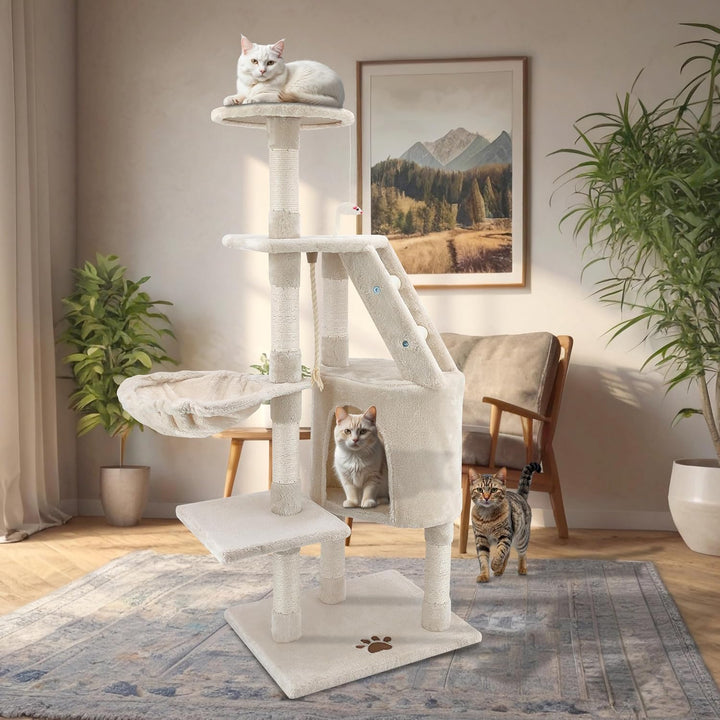 Beltom® KRATZBAUM KATZENKRATZBAUM KLETTERBAUM KATZENBAUM SPIELBAUM Park Spiele H. 120 cm - Beige, Be