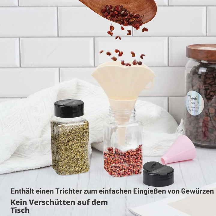28 PCS Gewürzstreuer Kunststoff mit zwei Öffnungen, 130ML Gewürzbehälter mit Etiketten, Stift, Trich