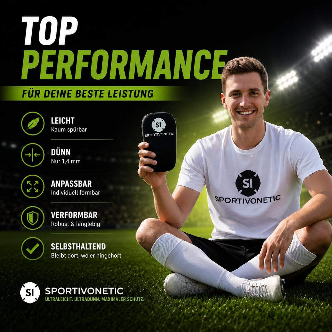 SPORTIVONETIC® High Performance Schienbeinschoner Anpassbar für Erwachsene & Kinder, Damen & Herren