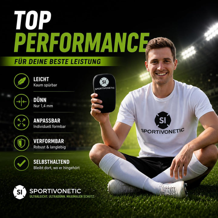 SPORTIVONETIC® High Performance Schienbeinschoner Anpassbar für Erwachsene & Kinder, Damen & Herren