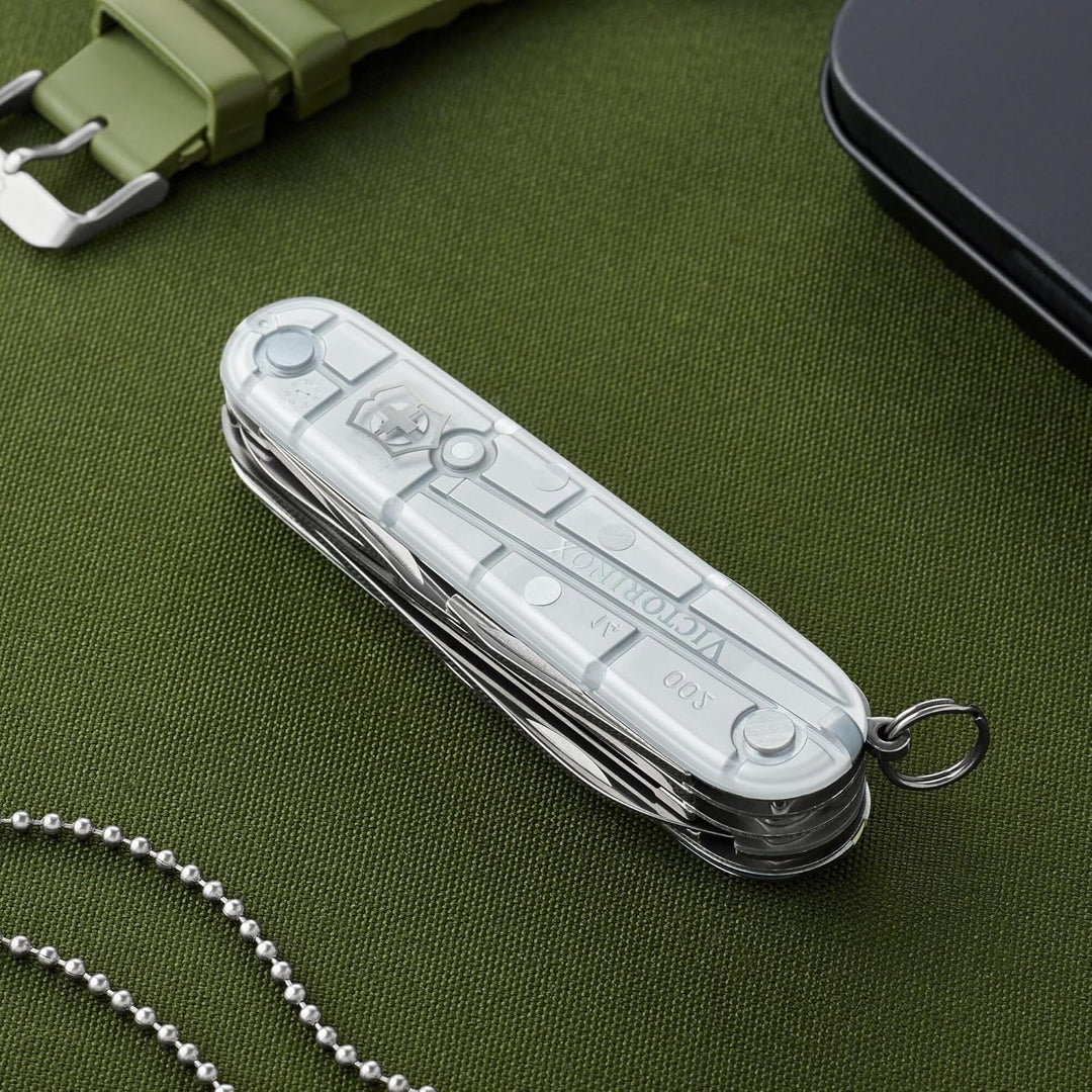 Victorinox Taschenmesser Huntsman - silver transparent - Swiss Made - 15 Funktionen, Klinge, Korkenz