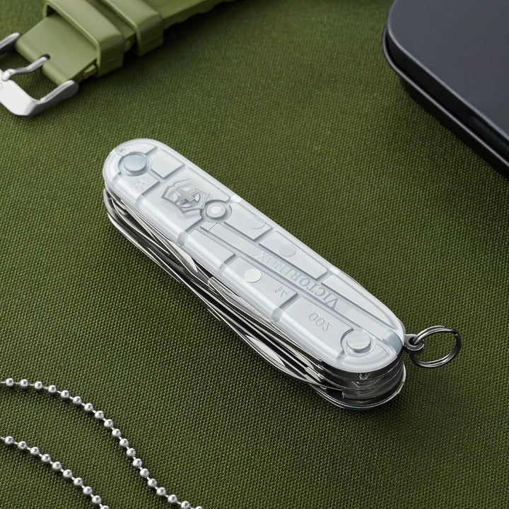 Victorinox Taschenmesser Huntsman - silver transparent - Swiss Made - 15 Funktionen, Klinge, Korkenz