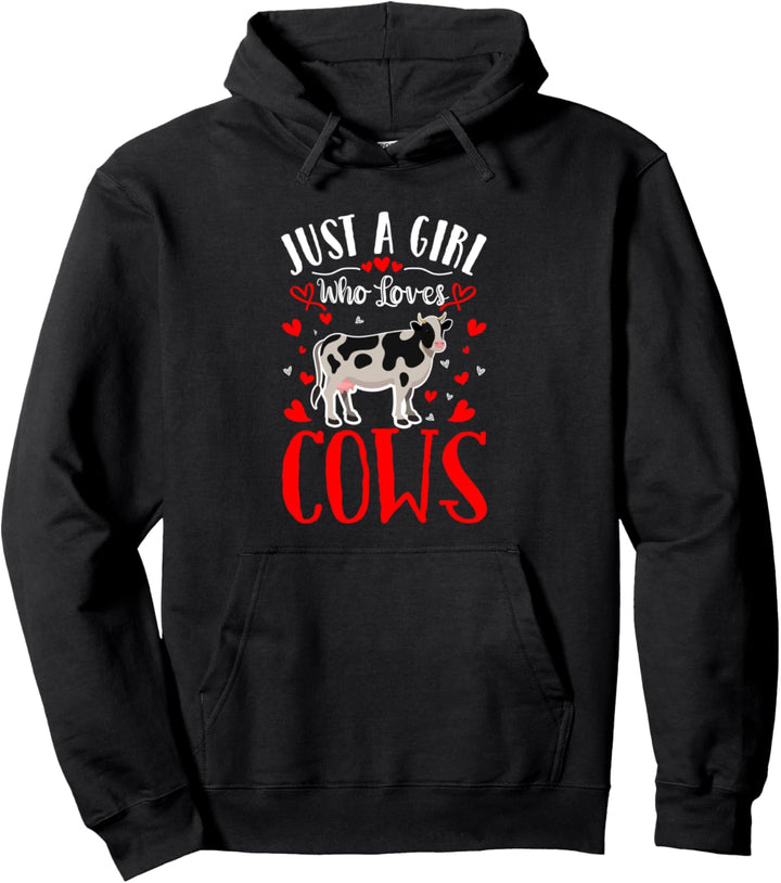 Just A Girl Who Loves Cows - Girl Farmers Cow Valentine Pullover Hoodie