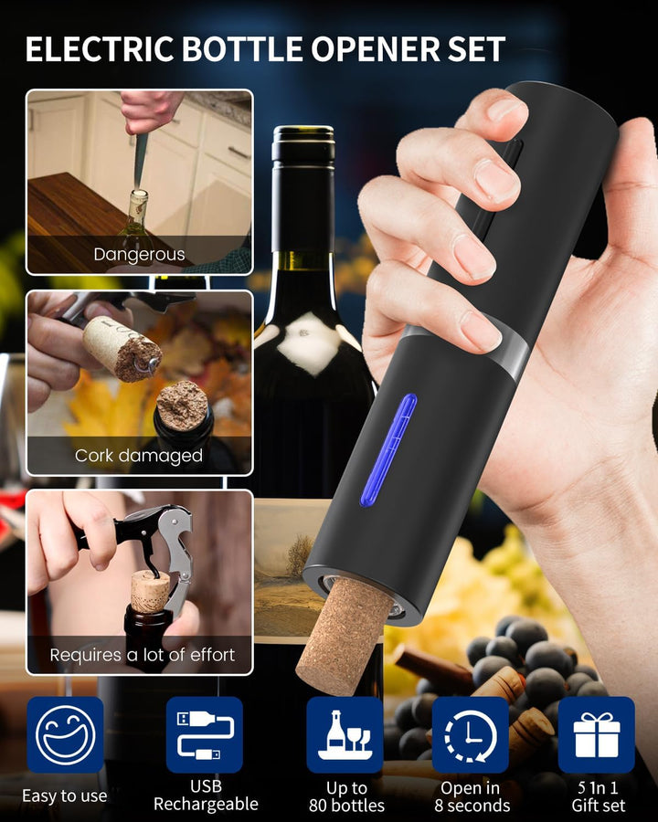 CIRCLE JOY Elektrischer Weinkorkenzieher, Wiederaufladbares 5-in-1 Weinöffner-Geschenkset mit Ladest