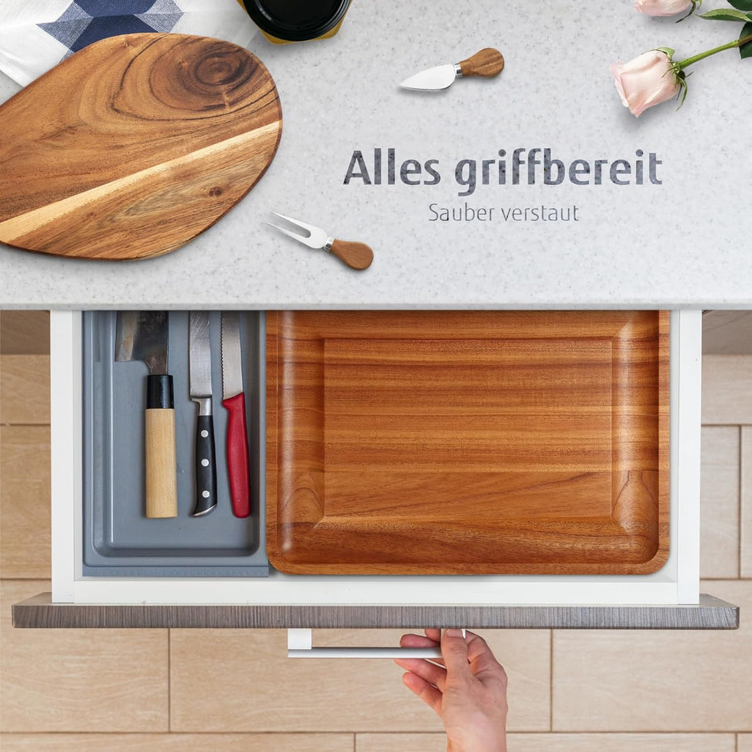 hecef Käseplatte Holz, Grosses käsebrett mit messern, Dessertgabeln, 2 Magnet-Schubladen & rosa Sili