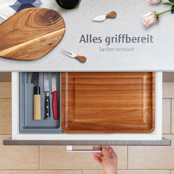 hecef Käseplatte Holz, Grosses käsebrett mit messern, Dessertgabeln, 2 Magnet-Schubladen & rosa Sili