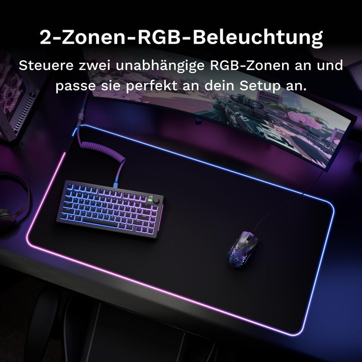 Glorious Gaming Mauspad GMP 2 GLED XL Extended – 2-Zonen-RGB-Beleuchtung, InfiniGlow Nahtloser Rand,