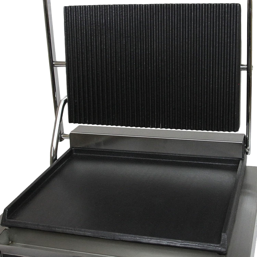 KuKoo Edelstahl Panini Grill Elektrogrill Sandwichtoaster Grill Tischgrill 1/2 glatt-1/2 gerillt 220