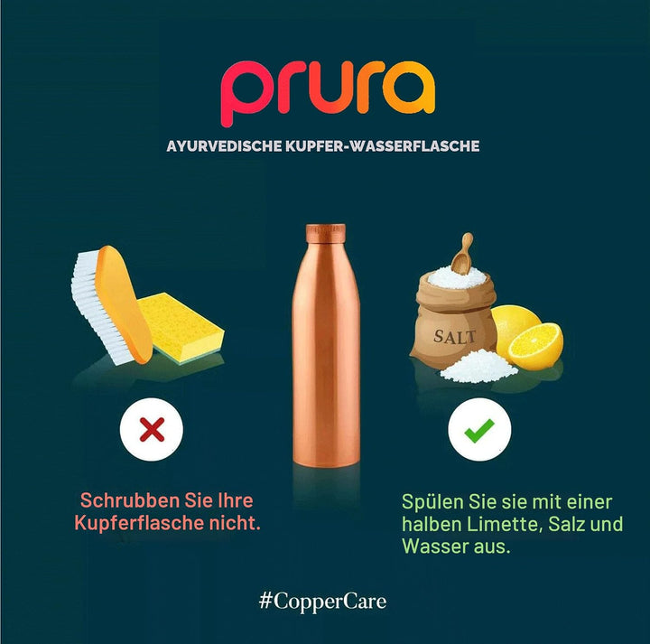 ayurvedische Kupfer-Wasserflasche, auslaufsicheres naturreines Kupfergefäss 900ml/30oz 900 ml Design