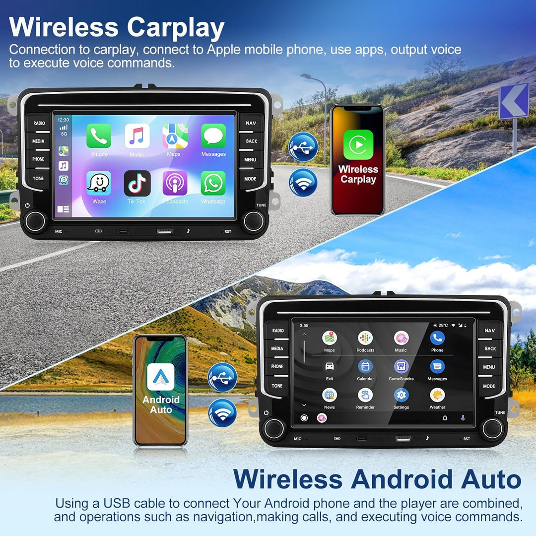 CarPlay Autoradio 4G+64G für VW/Seat/Skoda/Passat/Golf/Polo mit Kabelloses A-pple CarPlay & Android