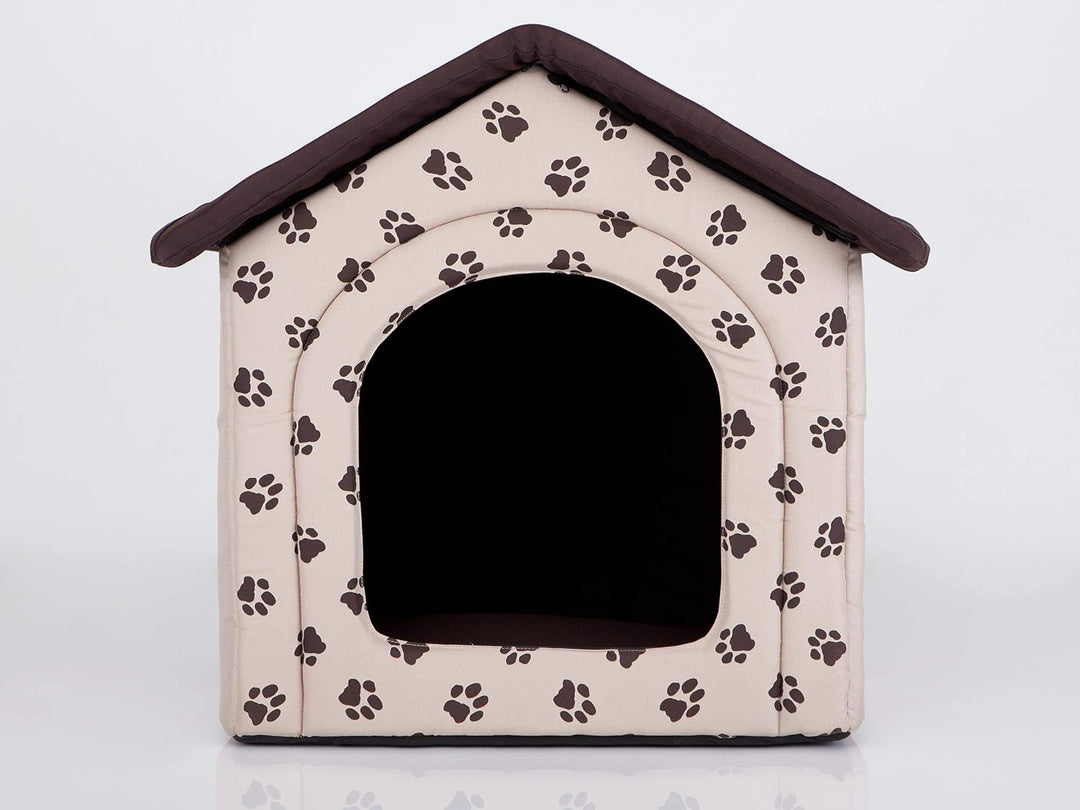 Hundehütte Hundehöhle Hundebett Hundehaus Katzenhöhle kleine S - 38x32 cm beige mit Pfoten S - 38x32