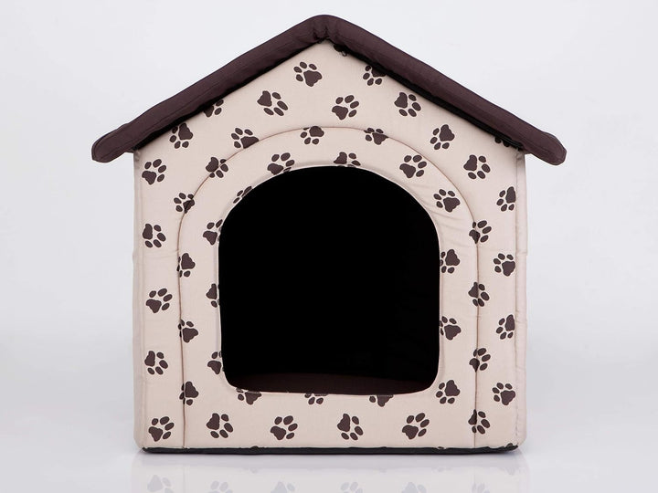 Hundehütte Hundehöhle Hundebett Hundehaus Katzenhöhle kleine S - 38x32 cm beige mit Pfoten S - 38x32