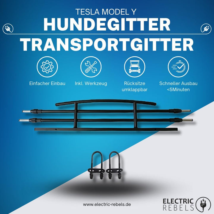 Electric Rebels Hundegitter/Transportgitter – kompatibel mit Tesla Model Y (auch Juniper) – stufenlo