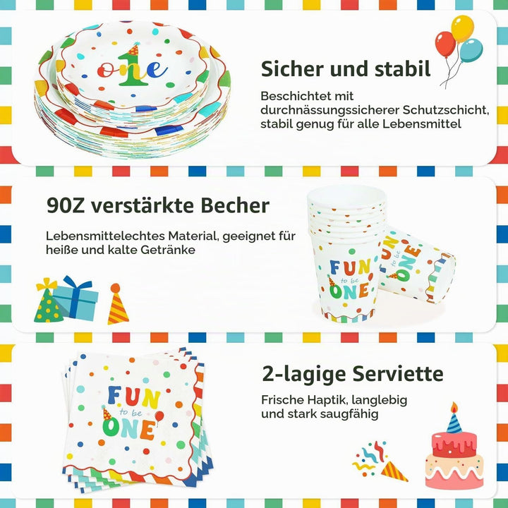 Heboland Pappteller Kindergeburtstag bunt Polka Dot Design Partygeschirr Set Geburtstag 125pcs Pappt