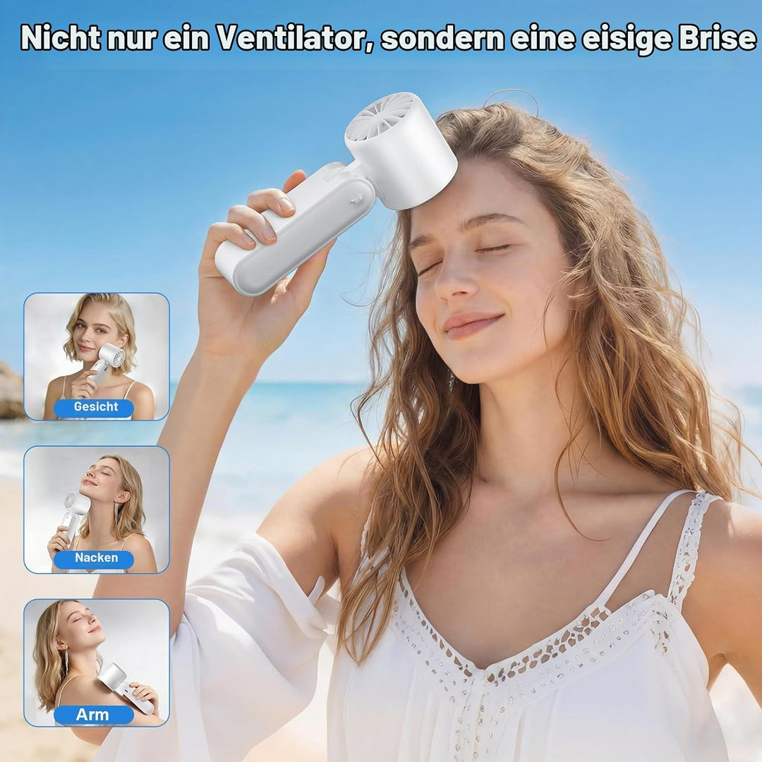 Handventilator mit Eiskompressorfunktion, Tragbarer Mini Ventilator, Leistungsstarker Handventilator