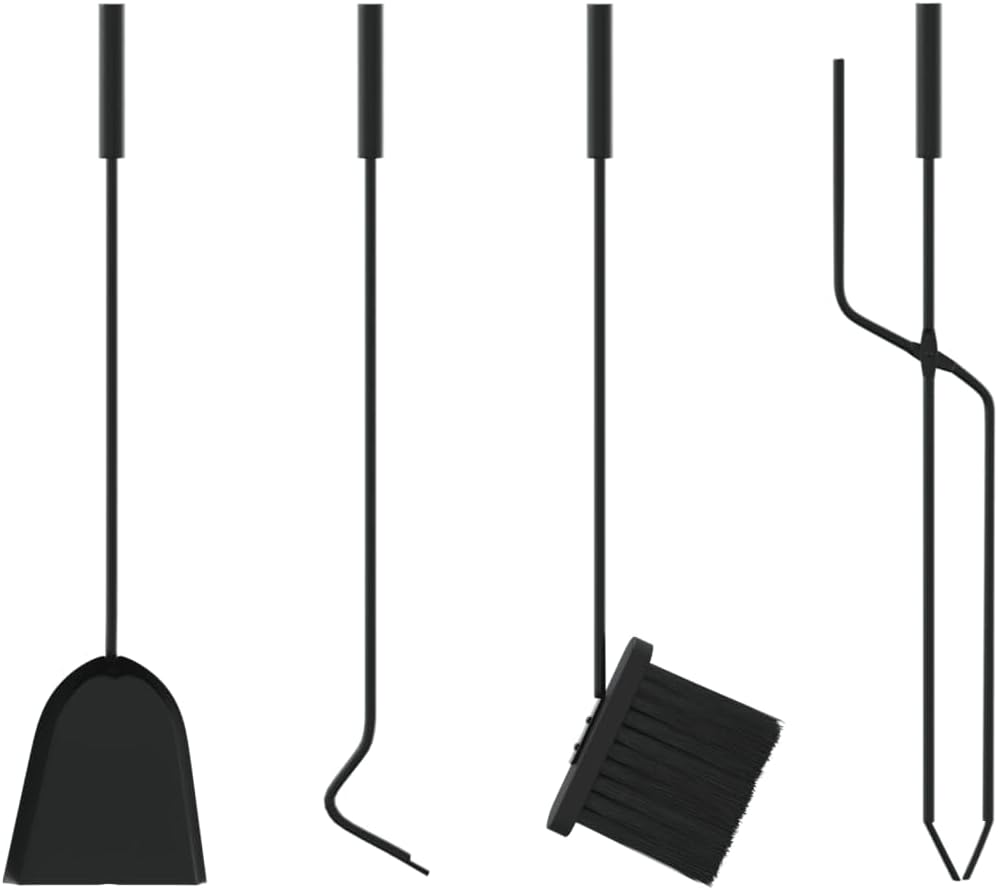 5-TLG. Kaminbesteck Set aus robustem Stahl - Kamingarnitur mit Ständer, Schürhaken, Zange, Besen und