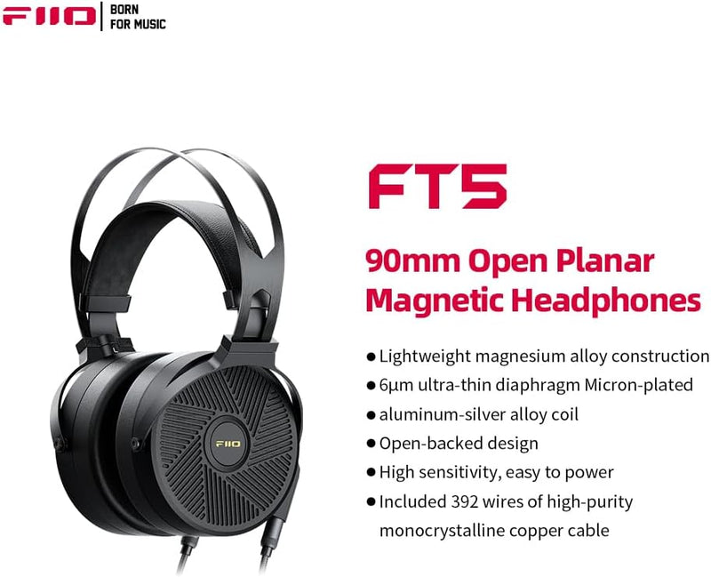 FiiO FT5 Open-Back 90 mm planar magnetische Kopfhörer für Audiophile/Studio, toller Klang, hohe Empf