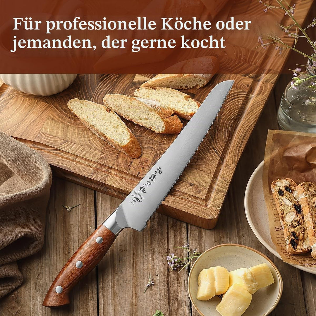 HEZHEN 21,5 cm Gezahntes Brotmesser, Rostfreier Stahl Wellenschlif Kuchenmesser, Gezackte Klinge Säg