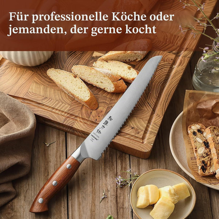 HEZHEN 21,5 cm Gezahntes Brotmesser, Rostfreier Stahl Wellenschlif Kuchenmesser, Gezackte Klinge Säg