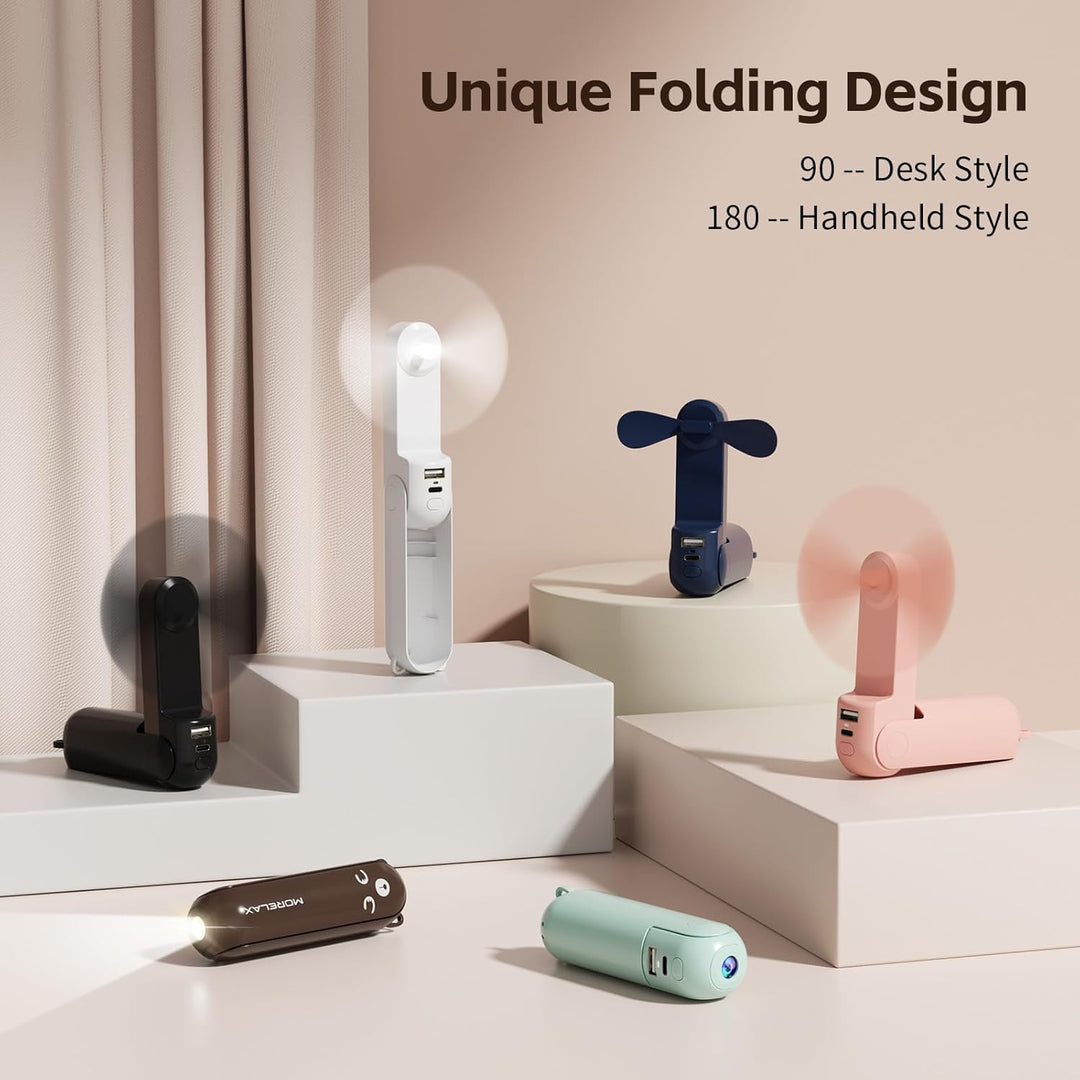 Morelax Handventilator Mini Ventilator, 3 IN 1, 2000 mAh Handventilator Akku Aufladbar, Tragbarer Ve