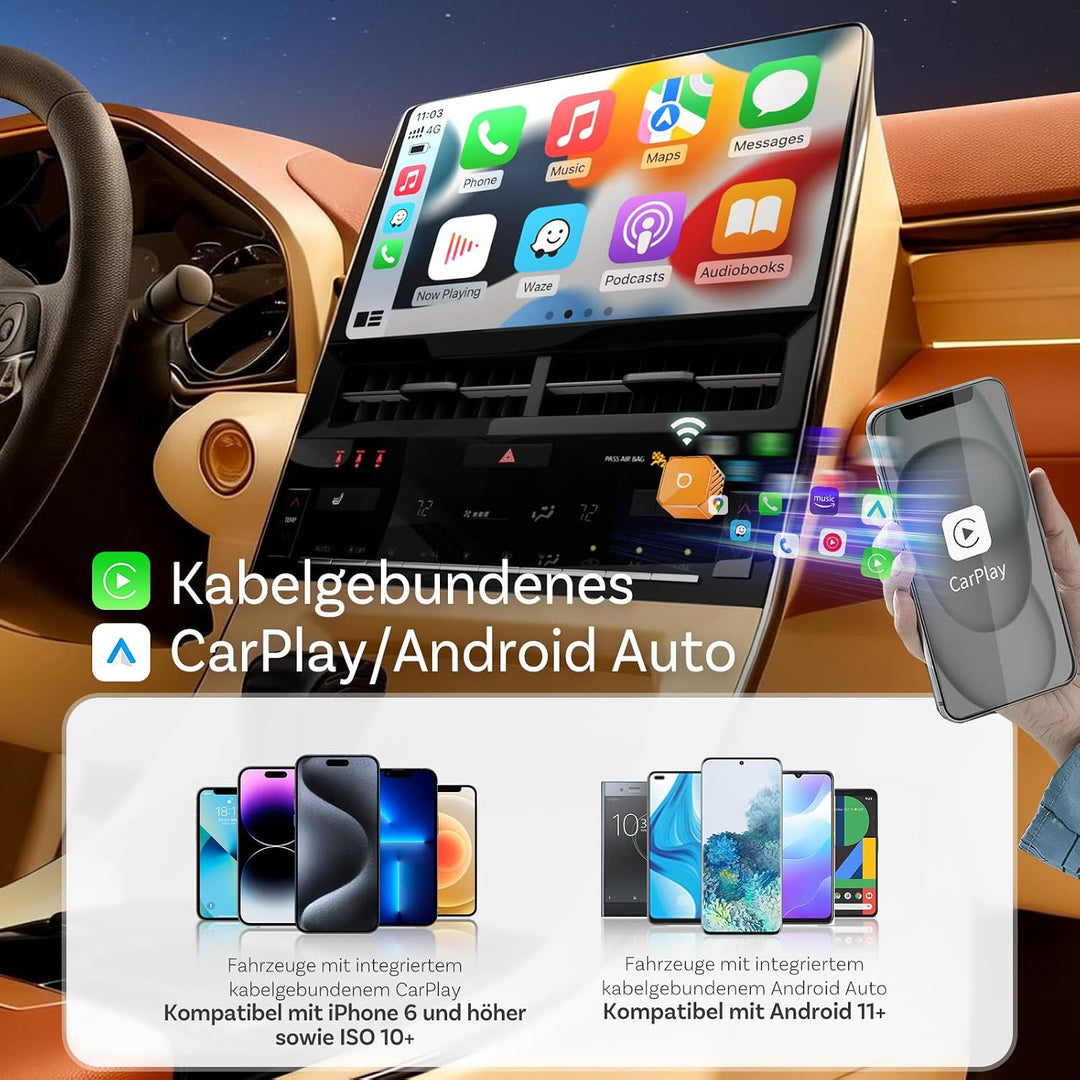 OTTOCAST Mini Pot 2026 Upgraded, 2-in-1 CarPlay &amp; Android Auto Wireless Adapter für iOS 10+/Android