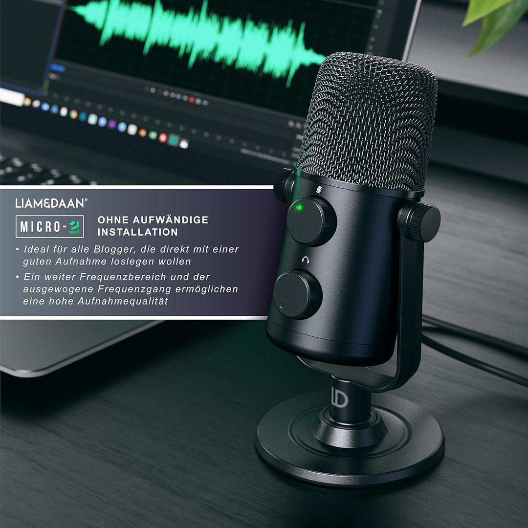 CSL - USB Podcast Mikrofon Set - Computer Kondensatormikrofon mit Ständer – PC Mikro 20 Hz bis 20 kH