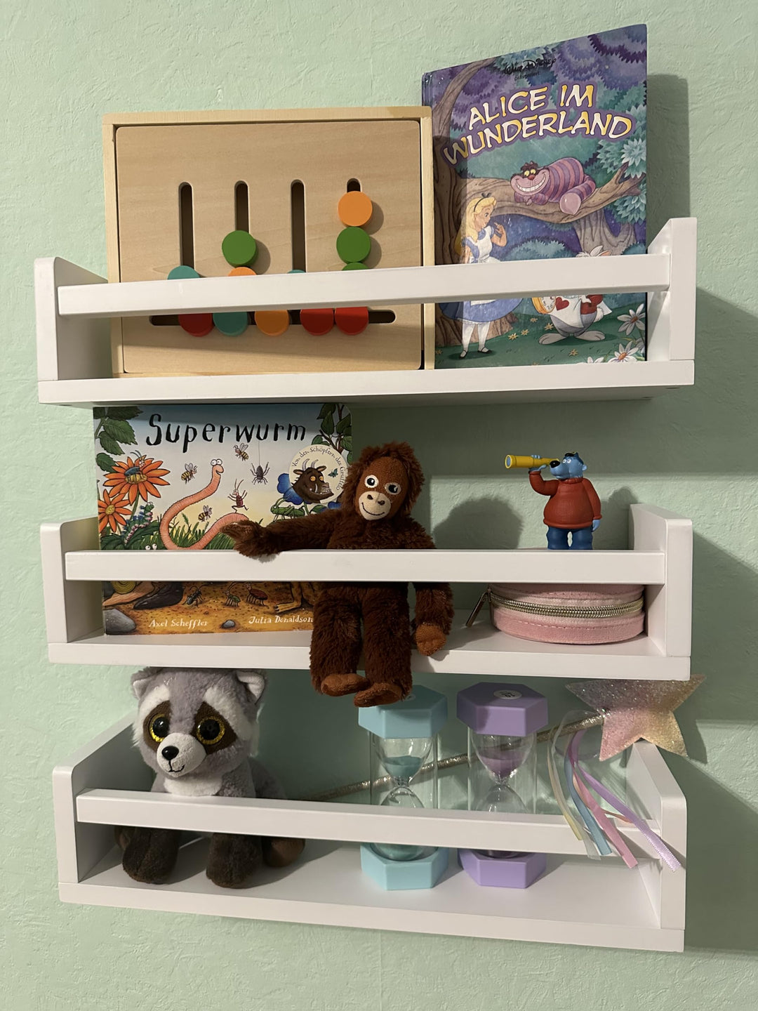 MaLa - 3er Set weisse Bücherregale aus Massivholz – Schweberegal Kinderzimmer Badezimmer Küche Wohnu