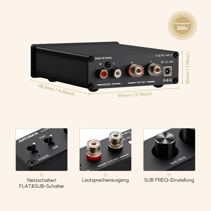 AIYIMA A1001Mono-Subwoofer-Verstärker 100W Klasse D HiFi Digital Power Audio-Verstärker AMP 100W Hei
