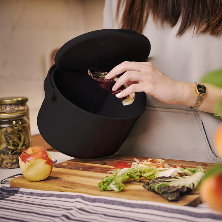 Lemodo Organko Daily schwarz, Biomülleimer Küche 3,3 l – formschöner Komposteimer aus recyceltem Kun