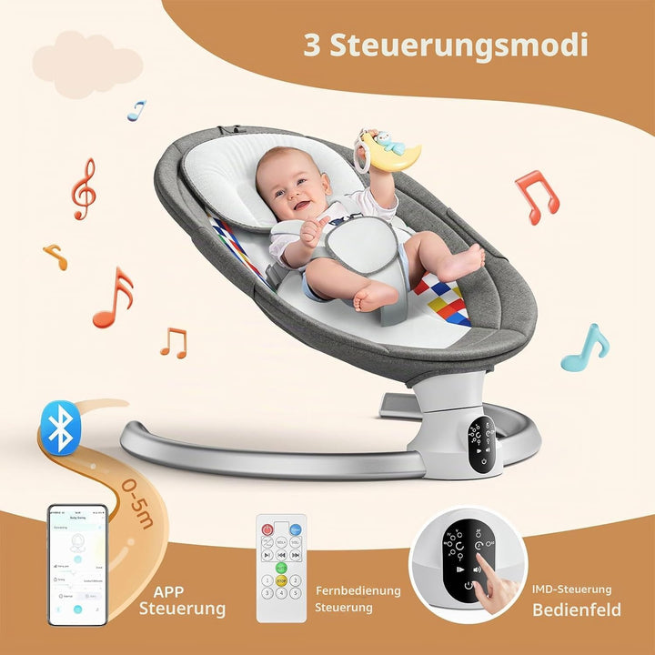 Babywippe, Babyschaukel Elektrisch mit Kabel und mit Bluetooth, Elektronisch Baby Schaukelsitz Babyw