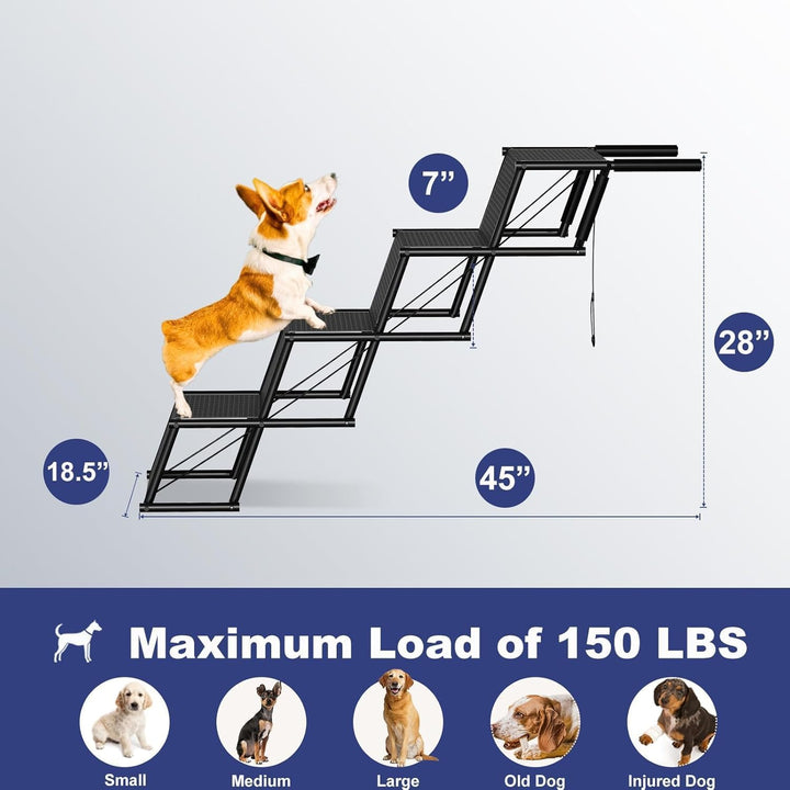 HEYOUTH Hunderampe Auto Klappbar,Hundetreppe Grosse Hunde,Rampe Hund Auto 4 Stufen,Bis 80 kg belastb