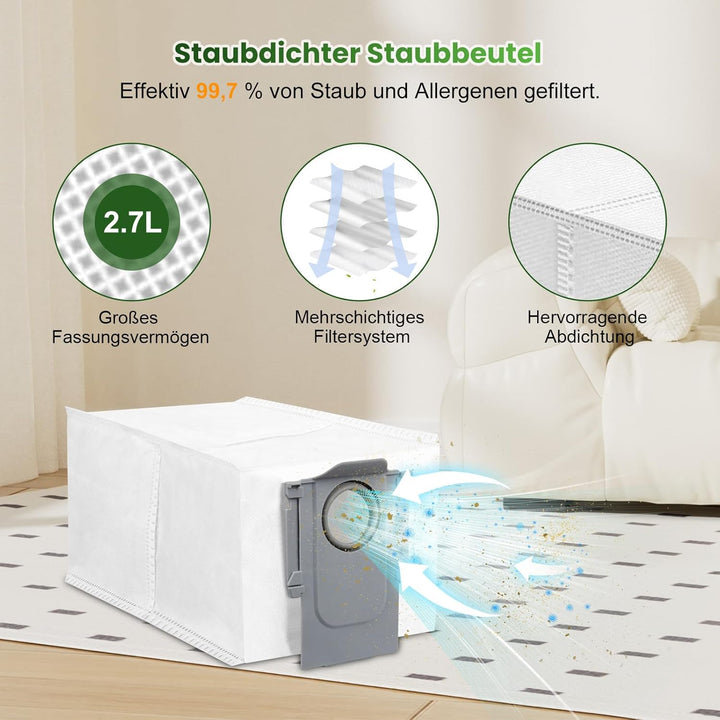 25 Stück Zubehör für Roborock QV35A QV35S QR598 QR798 Saugroboter | 1 Hauptbürste, 6 Staubbeutel, 4