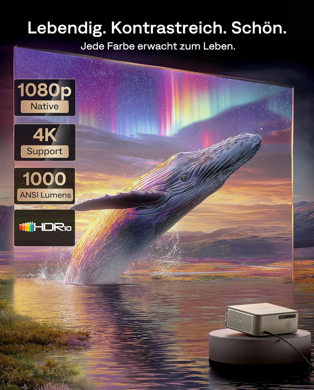 Aurzen EAZZE D1 MAX Beamer mit Google TV 14.0 & Netflix, 4K Unterstützt, Smart Projektor mit 1000 AN