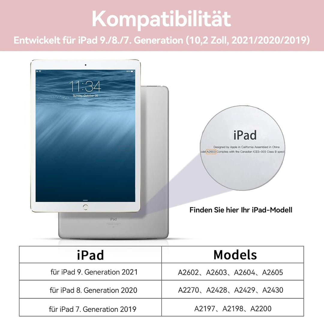 Tastatur Hülle für iPad 9. Generation / 8. Generation / 7.Generation 10,2 Zoll, Magnetisch Abnehmbar