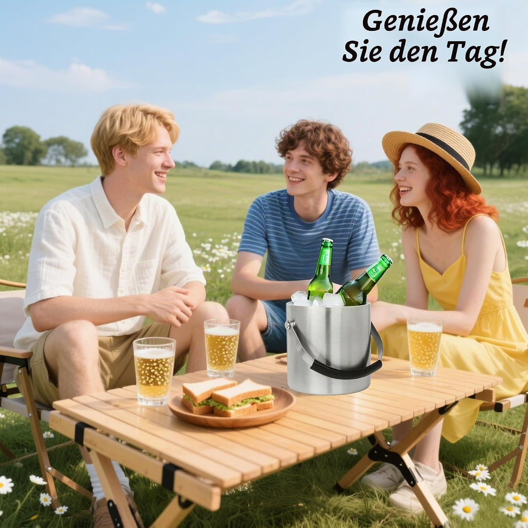 1.6 L Eisbehälter, Eisbehälter aus Edelstahl 1.6 L, Edelstahl-Eiskübel, doppelwandig, doppelwandiger