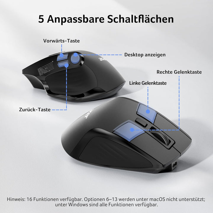acer Maus Kabellos Tri-Mode, Bluetooth Maus 4000 DPI für 4 Geräte (2,4 G+BT 5.2+Kabel), Ergonomische