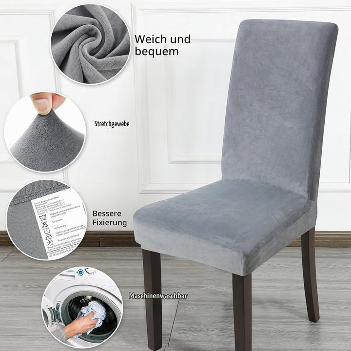 Fuloon Stuhlhussen Samt, Universal Stuhlüberzug,6er Set Stretch Stuhlbezug Protector Cover, Abnehmba