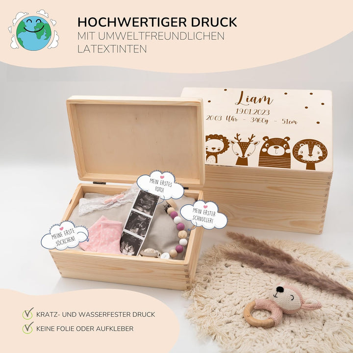 KIDSMOOD - Erinnerungsbox Baby, personalisierte Holzkiste mit Deckel, Ideal zur Aufbewahrung von Eri