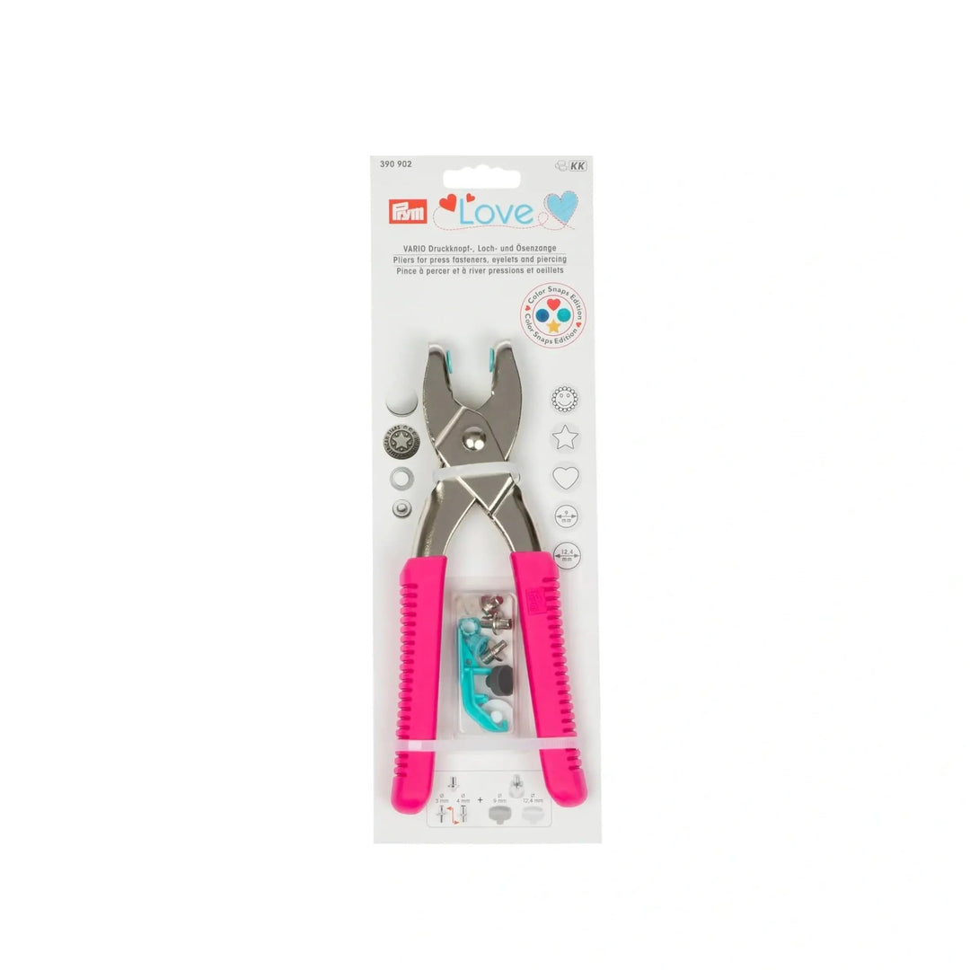 Prym pink Love Vario-Zange mit Loch-/Color Snaps Werkzeug, Stahl, 19 cm Pink, inklusive Loch- und Co