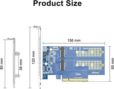 PCIe 3.0 to NVMe (2) M.2 Adapter for M.2 (M Key) SSD, PCIe X8, Requires Motherboard BIOS Support for