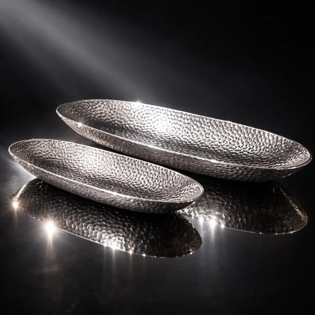 DRULINE 2er-Set Dekoschale Silber Obstschale modern Keramikschale Tisch-Deko Silber Hochzeitsdeko Si