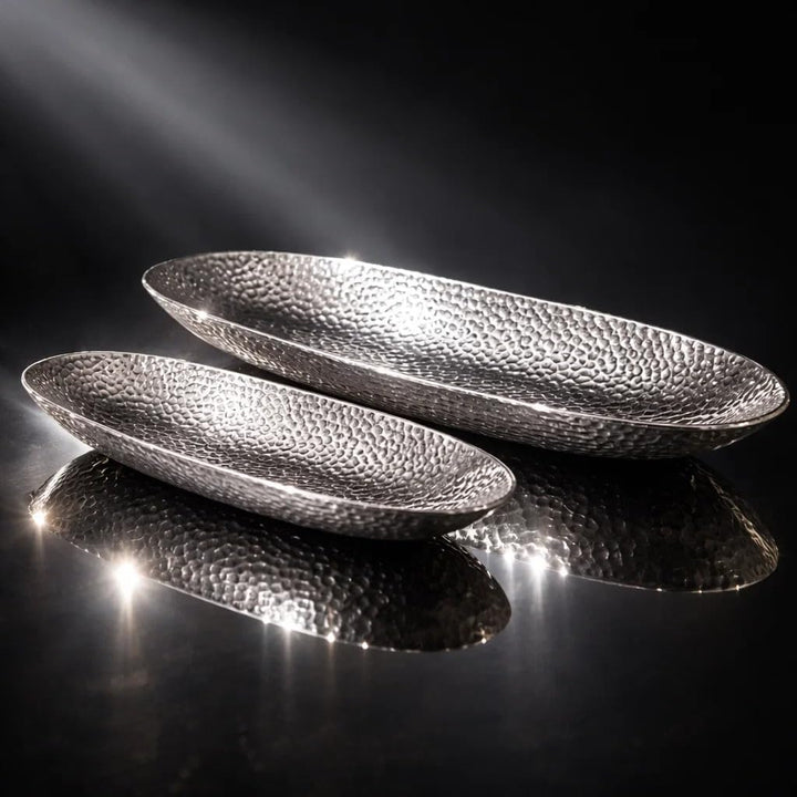DRULINE 2er-Set Dekoschale Silber Obstschale modern Keramikschale Tisch-Deko Silber Hochzeitsdeko Si